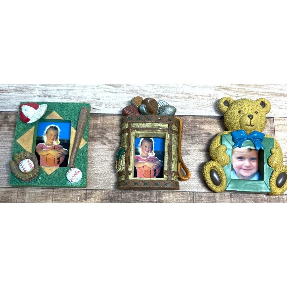 Sports & Bear-Themed Mini Magnet Picture Frame Set Of 3